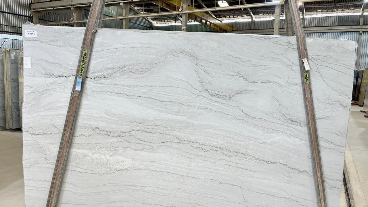 White Macaubas Leather Finish 2cm Quartzite by PACIFICA
